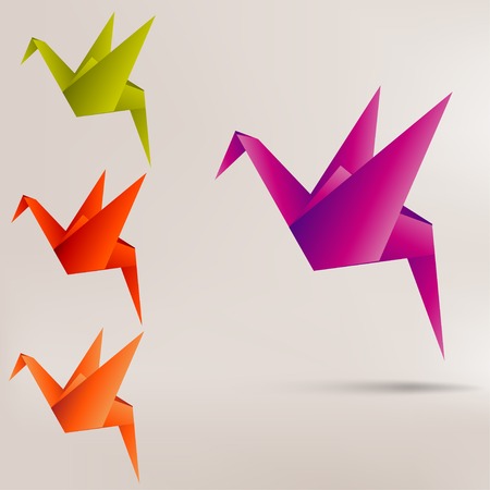 Origami paper bird on abstract backgroundのイラスト素材