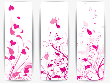 Set of cards with floral background and heartsのイラスト素材