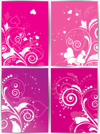 Set of cards with floral background and heartsのイラスト素材