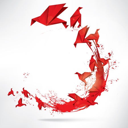 Origami paper bird on abstract backgroundのイラスト素材