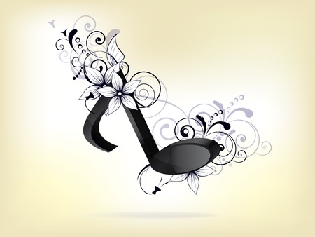 Abstract music background with notes and floral elementsのイラスト素材