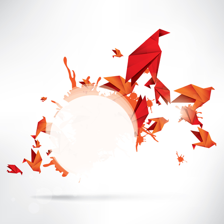 Origami paper bird on abstract backgroundのイラスト素材
