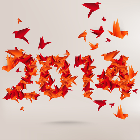 Number 2014 with origami birdsのイラスト素材