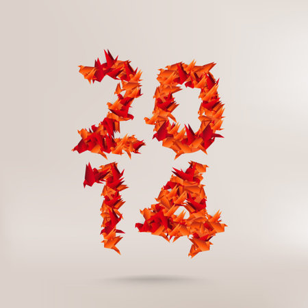 Number 2014 with origami birdsのイラスト素材