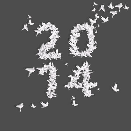 Number 2014 with origami birdsのイラスト素材