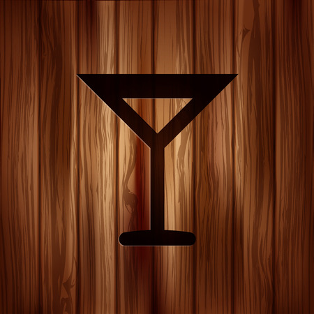 Wine glass web icon. Wooden background.のイラスト素材