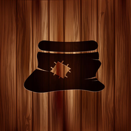 Santa Claus bag with gifts icon. Wooden backgroundのイラスト素材