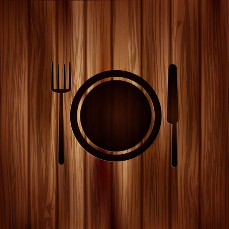 Plate web icon. Wooden background.のイラスト素材