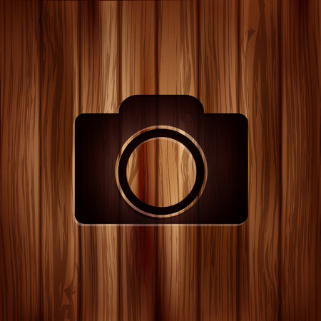 Photo camera icon. Photography. Wooden texture.のイラスト素材