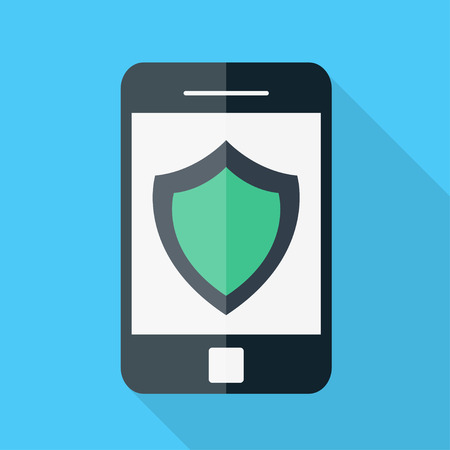 Smartphone. Flat design. Shield icon.のイラスト素材