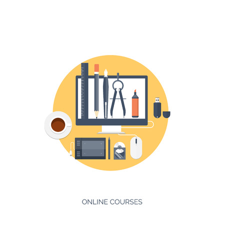 Flat vector illustration. Study and learning concept background. Distance education, brainstorm and knowledge growth,school and university subjects.Success and smart ideas, skills up.のイラスト素材