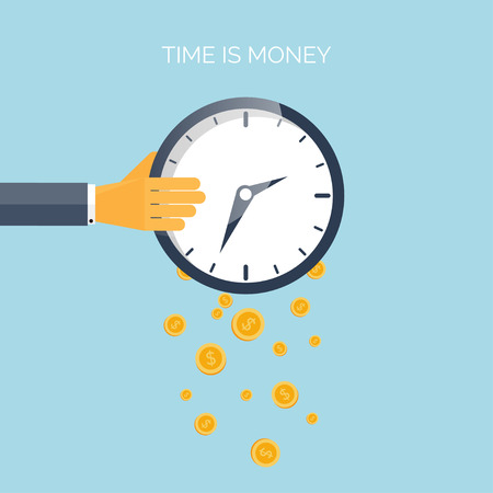 Flat time is money concept background. Movey saving. Time managementのイラスト素材
