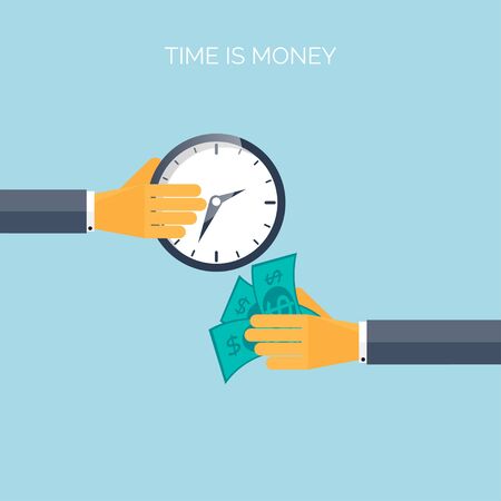 Flat time is money concept background. Movey saving. Time managementのイラスト素材