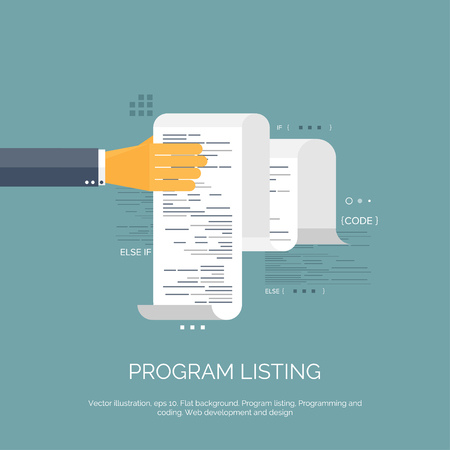 Vector illustration. Flat computing background. Programming,coding. Web development and search. SEO. Innovation, technologies. Mobile app. Development, optimization.のイラスト素材