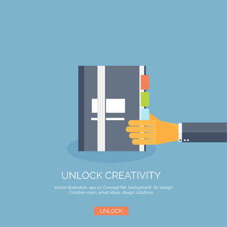 Vector illustration. Flat background with hand and diary.  Sketch book.のイラスト素材