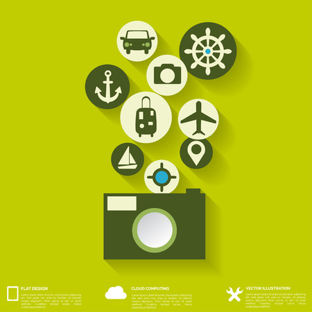 Abstract travel background with flat web icons.のイラスト素材
