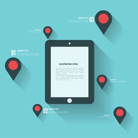 Flat abstract background with web icons. Interface symbols. Cloud computing. Mobile devices.のイラスト素材