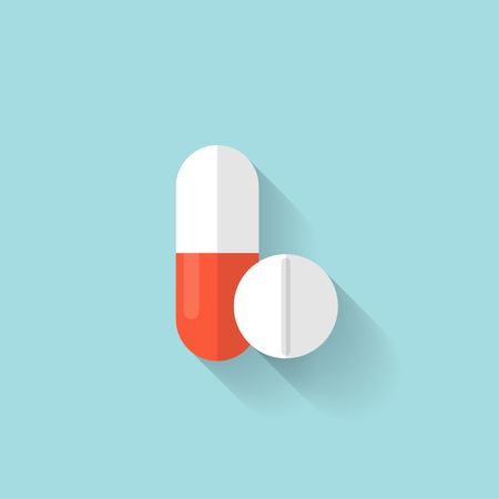 Flat medical pills icon. Tablets symbol. Health care.のイラスト素材