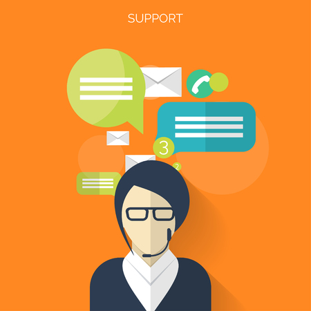 Flat support service background .Temwork concept. Global communication and working expierence. Business, briefing organization. Money making and analyzing.のイラスト素材