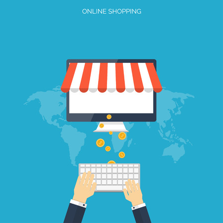 Internet shopping concept. E-commerce. Online store. Web money and payments. Pay per click.のイラスト素材