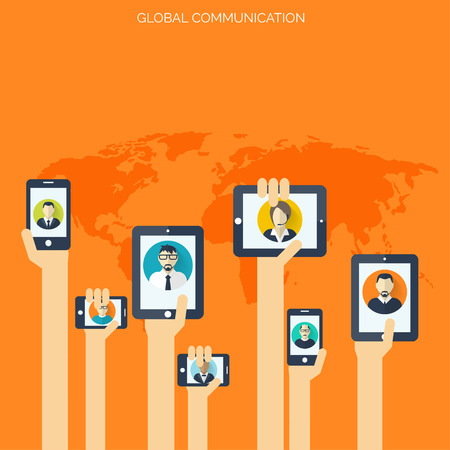 Flat social media and network concept. Global communication. Web site profile avatars. Connection between people. Forum map.のイラスト素材