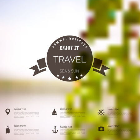 Summer abstract blurred,defocused background with travel label.のイラスト素材