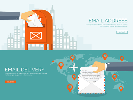 Vector illustration. Flat background with envelope. Emailing concept background. Spam and sms writing.Lettering. New message.のイラスト素材