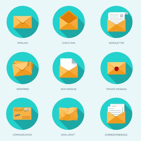 Vector illustration. Flat envelope. Emailing and global communication. Letter. Social network.のイラスト素材