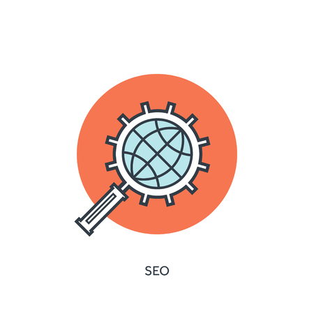 Flat lined loupe icon. SEO.のイラスト素材