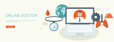 Vector illustration. Flat header. Medical background. First aid and diagnostic. Medical research and therapy. Global healthcare.のイラスト素材