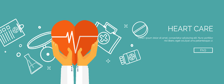 Vector illustration. Flat header. Medical background. First aid and diagnostic. Medical research and therapy. Global healthcare.のイラスト素材