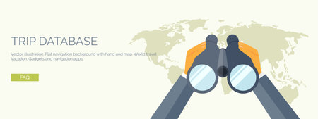 Vector illustration. Flat header.  Navigation and travelling.  Map pointer and location finding. Web application.のイラスト素材