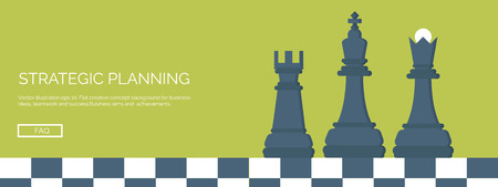 ector illustration. Flat header. Chess. Management and achievements. Smart solutions and business aims. Generating ideas. Business planning and strategyのイラスト素材