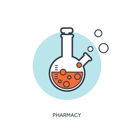 Vector illustration. Pharmacy. Flat web internet icon. Flask set.のイラスト素材