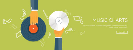 Vector illustration. Flat background. Music.production. Show business. Mp3 and compact disk. Voice recording. Singind and karaoke. Audio store.のイラスト素材