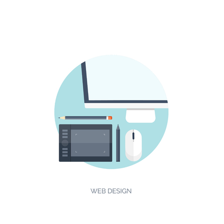 Vector illustration. Flat computing background. Programming and coding. Web development and search. Search engine optimization. Innovation and technologies. Mobile app.のイラスト素材