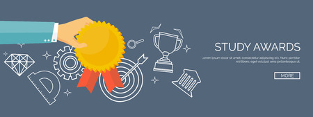 Vector illustration. Flat study award. First place. Winning. Education and school, competition.のイラスト素材