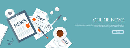 Vector illustration. Flat header. Online news. Newsletter and information. Business and market news. Financial report.のイラスト素材