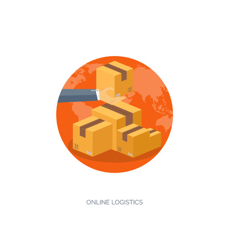 Flat vector illustration backgrounds set. International delivery and worldwide postage. Emailing ,online shopping. Envelope ,package.のイラスト素材