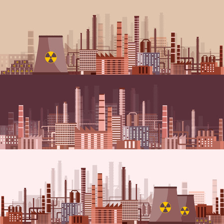 Vector illustration. Set of city silhouettes. Cityscape. Town skyline. Panorama. Midtown houses. Skyscrapers.のイラスト素材