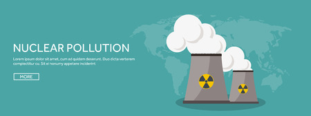 Vector illustration. Flat industrial background. Nuclear power plant, fuel. Environment protection. Eco problems. Air pollution. Urbanization.のイラスト素材