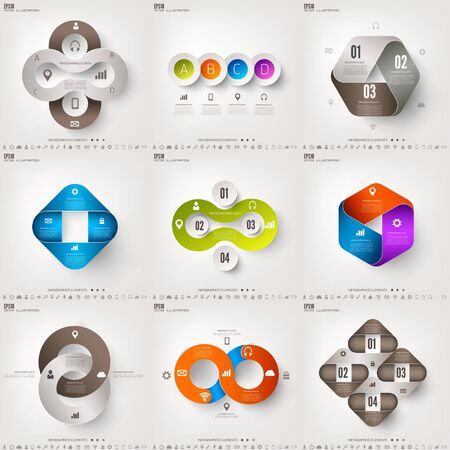Vector illustration. Infograaphics set. Diagram or chart template with steps. Business information and data visualisation process. Graph.のイラスト素材