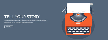 Vector illustration.  Flat typewrite. Tell your story. Author. Blogging.のイラスト素材