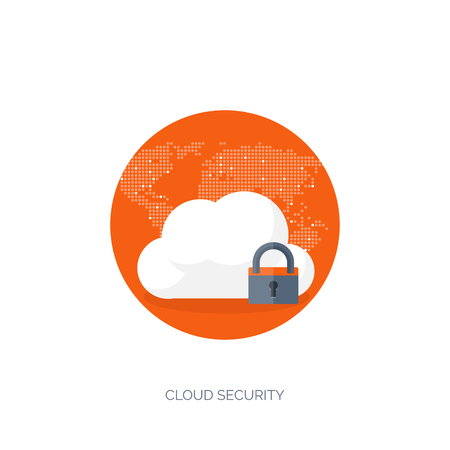 Vector illustration. Flat cloud computing background. Data storage network technology. Multimedia content and web sites hosting. Memory, information transfer.のイラスト素材