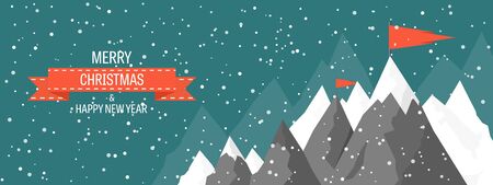 Vector illustration. Winter landscape. Mountaines with snow. Flat. Christmas, new year. Season.のイラスト素材