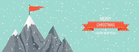 Vector illustration. Winter landscape. Mountaines with snow. Flat. Christmas, new year. Season.のイラスト素材