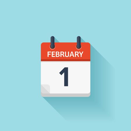 February 1. Vector flat daily calendar icon. Date and time, day, month. Holiday.のイラスト素材