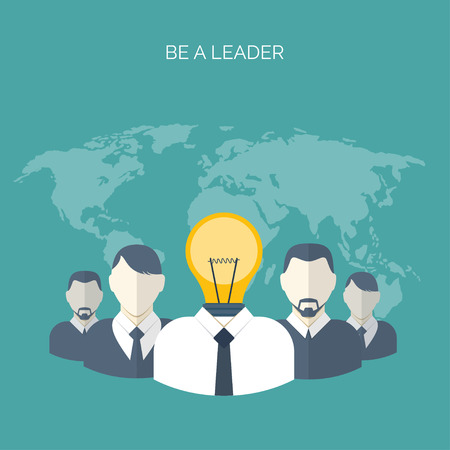 Flat vector illustration. Be a leader. Ideas generating. Creativity and teamwork.のイラスト素材