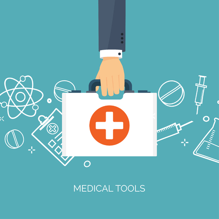 Vector illustration. Flat medical background. Health care ,first aid, research ,cardiology. Medicine ,study. Chemical engineering ,pharmacy.のイラスト素材