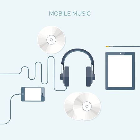 Vector illustration. Flat background. Music.production. Show business. Mp3, compact disk. Voice recording. Singind, karaoke. Audio store.のイラスト素材